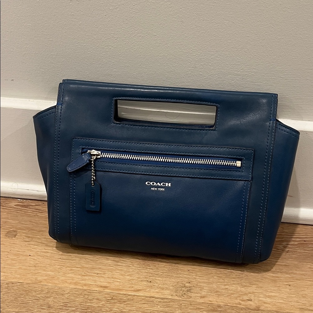 Coach Navy Leather Clutch with Handle